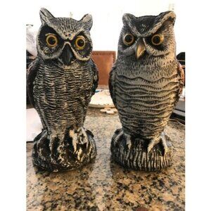 2 Pack Fake Horned Owl Bird Scarecrow Decoy, Plastic Deterrents, Halloween